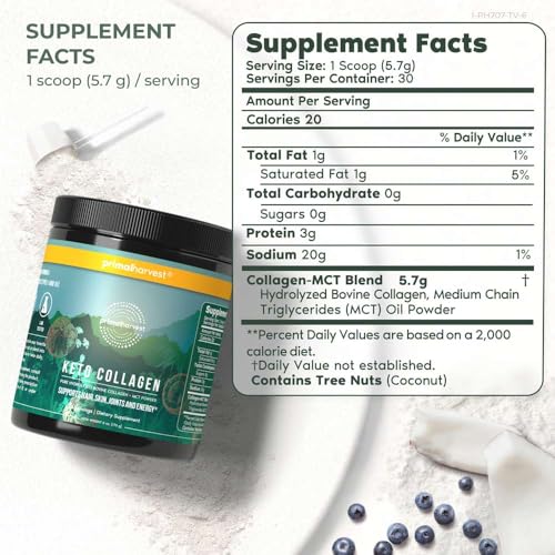 Primal Harvest Keto Collagen Peptides Powder & MCT Oil Powder, Keto Coffee Creamer Powder 30 Servings of Grass Fed Protein Powder