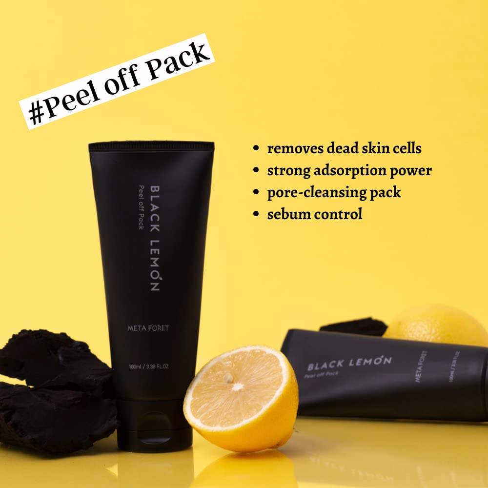 METAFORET Black Lemon Peel Off Pack 100ml/ 3.38fl.oz Activated Charcoal Face Gel Mask, Blackhead and Whitehead Remover, Pore Cleanser