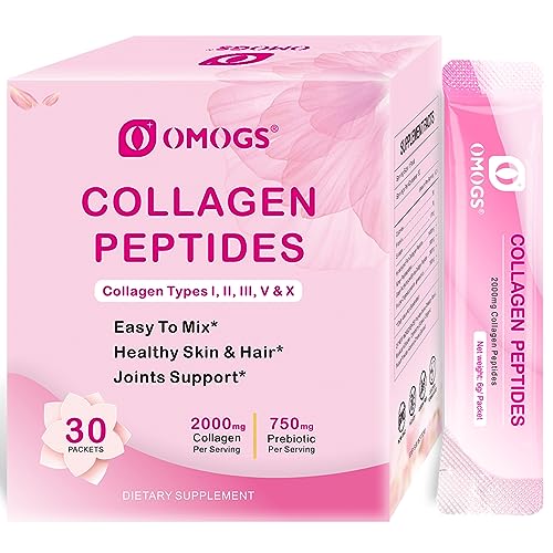 OMOGS Collagen Peptides Powder, with Prebiotics & Cranberry Extract -Hydrolyzed Collagen Peptides Support Hair, Skin, Nail, Joint & Digestive Health, Grass Fed, Non-GMO, for Women & Men