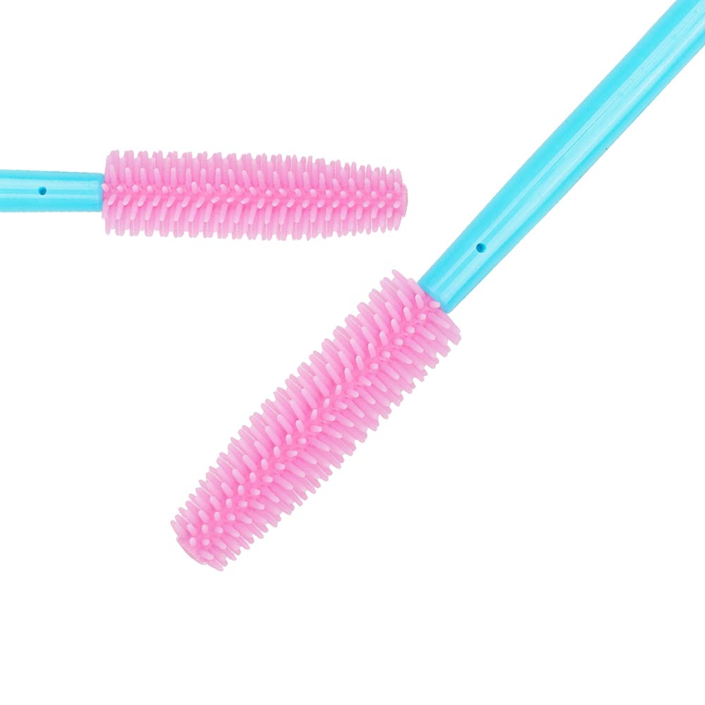 100 Pcs Silicone Mascara Wands Disposable Eyelash Brushes for Extensions Lash Applicators Makeup Tool Kit, Blue/Pink