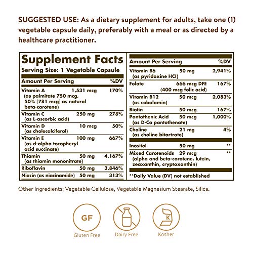 Solgar Vitamins Only, 90 Vegetable Capsules - Multivitamin - Vitamin A, B1, B2, C, D & E - Overall Well-Being - Immune Support - Gluten Free, Dairy Free, Kosher - 90 Servings