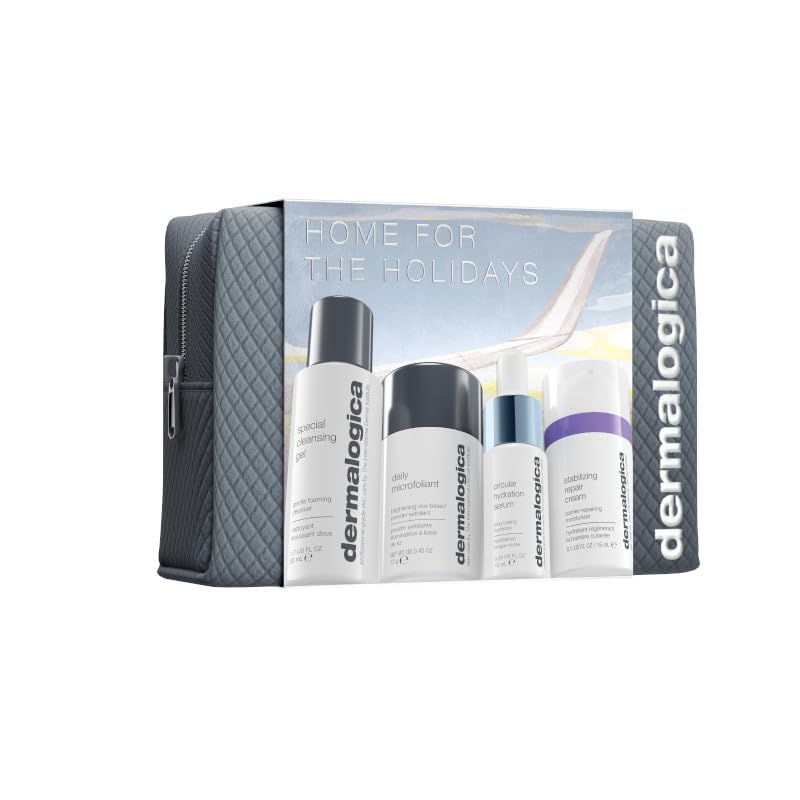 Dermalogica Home for the Holidays – Travel Essentials Kit for On the Go Skin Care, Includes Face Cleanser, Exfolaints, Serum, and Cream