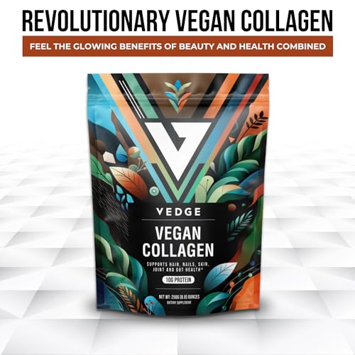 vedge Vegan Collagen Powder - Plant-Based Collagen Supplements for Hair, Skin, Nails, Joint & Gut Health - 0.47oz Collagen Peptides & 0.35oz Protein/Serving - 8.8oz Pack