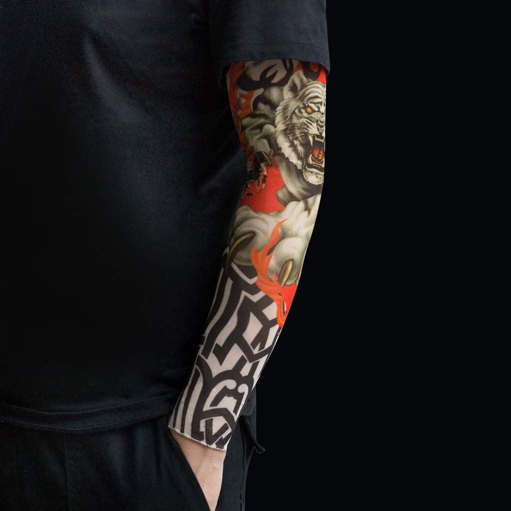 Gospire 6 Pcs Nylon Fake Temporary Tattoo Sleeves Body Art Arm Stockings Slip Accessories Tatoo Soft For Men Women