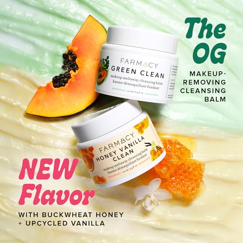 Farmacy Makeup Remover Cleansing Balm - Honey Vanilla Waterproof Makeup Remover & Oil Based Cleanser - Gentle Exfoliating Double Cleanser - Melts From Balm to Milky Lather (100ml)