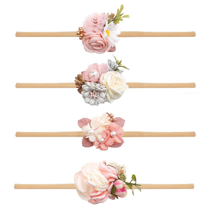 cherrboll 4pcs Baby Girl Headbands Flowers, Super Soft & Stretchy Nylon Floral Hairbands for Newborn Toddler