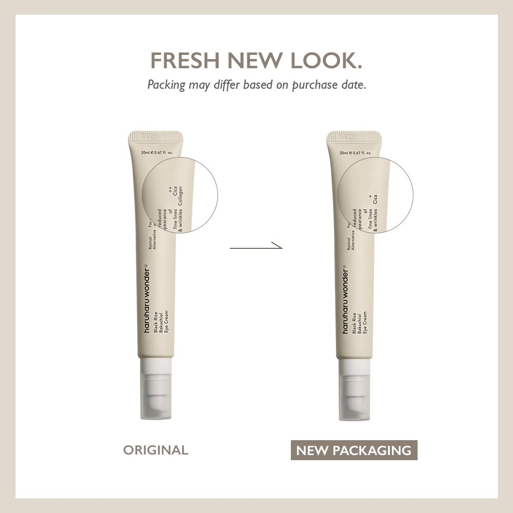 HARUHARU wonder Black Rice Bakuchiol Eye Cream, Smooths Fine Lines & Crow’s Feet, Reduces Puffiness & Dark Circles, Lightweight Day and Night Care (Duo Set)