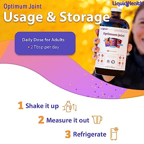 LIQUIDHEALTH Optimum Joint Support Liquid Multivitamin with Glucosamine, Chondroitin, MSM, Hyaluronic Acid - Increase Mobility, Joint Comfort, for Runners & Athletes, Sugar-Free, Vegan (2 Pack)