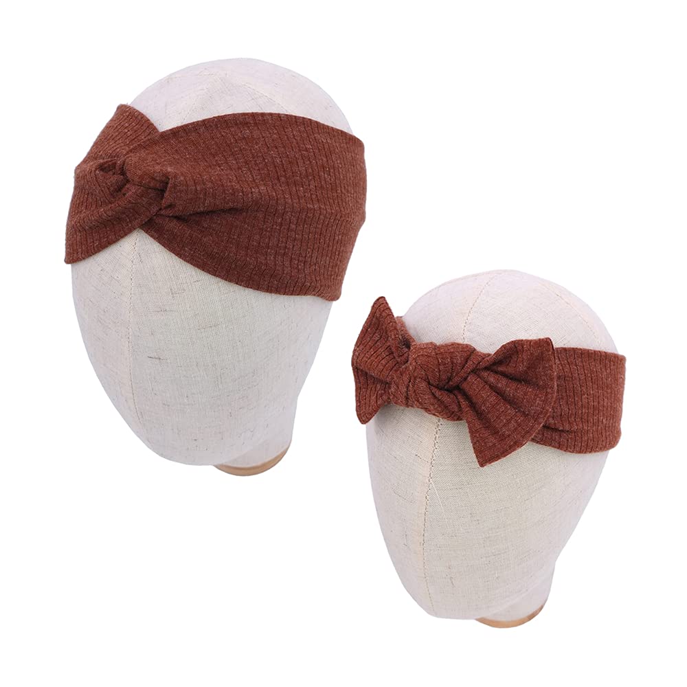 Sugarmelon Mommy and Me Headband Set Mother Baby Matching Turban Headband for Toddler Baby Girls Women Scrunchies Hair Bow Hairbands (Mustard and Golden Brown)