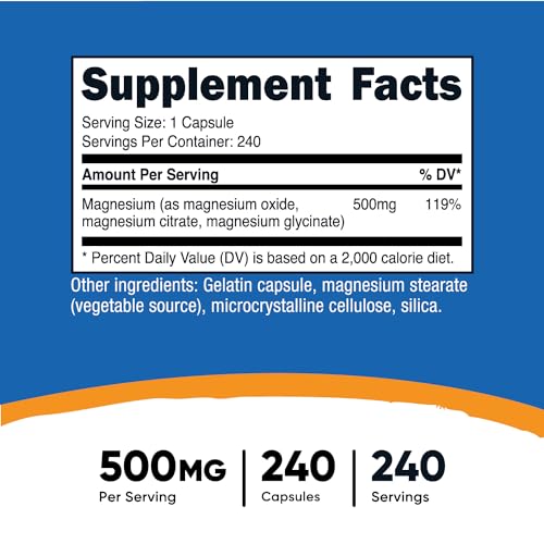 Nutricost Magnesium Complex 500mg, 240 Capsules - Magnesium Oxide, Citrate, and Glycinate - Gluten Free and Non-GMO