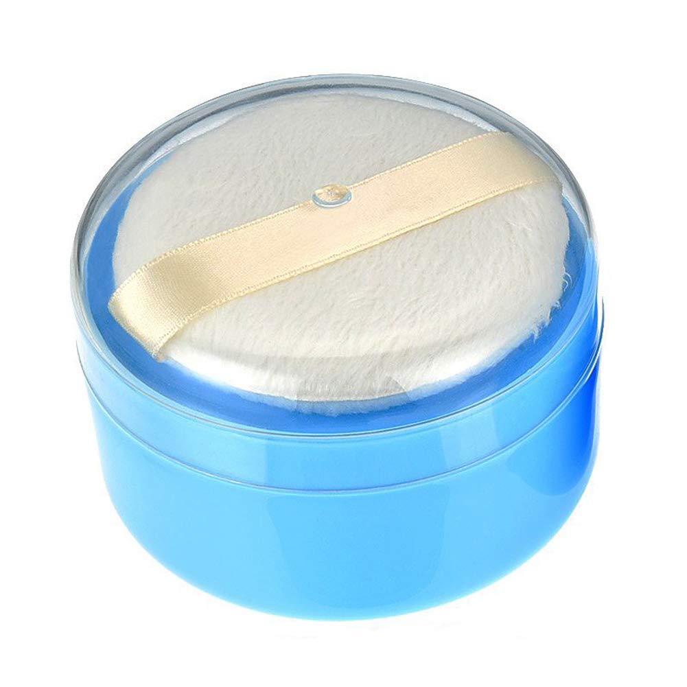1PCS Empty Storage Body Talcum Powder Container with Sifter and Powder Puffs Make-up Loose Powder Box Case Holder for Home and Travel(Blue)
