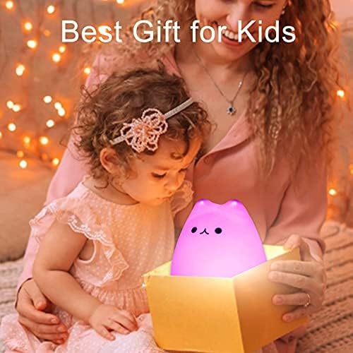 ZKLiLi Cute Cat Lamp, Night Light for Girls Bedroom, Kitty Lamp Birthday Gifts for Kids Baby Toddler Teen Portable Silicone Kawaii Nightlight Nursery Room Decor (Battery Cat)