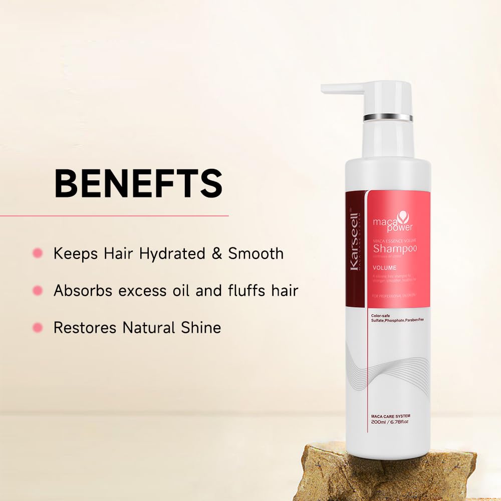 Karseell maca power Volume Shampoo, 200ml - Lightweight Shampoo For Fine Hair, Adding volume to flat hair, Dermatologically Tested, pH Balanced, Not Irritating, Cruelty-free