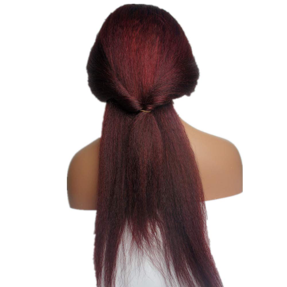 Human Hair Ombre Lace Front Wigs, N.L.W. Brazilian Hair Kinky Straight Wigs for Black Women, T1b/99j Ombre Color Italian Yaki Wigs with Baby Hair 16 Inches
