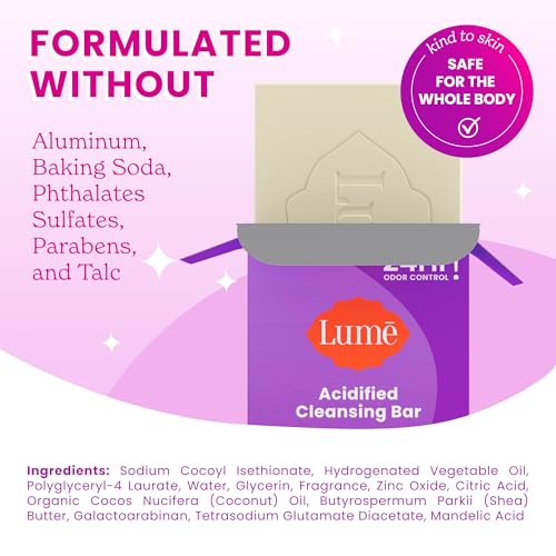 Lume Acidified Body Cleansing Bar - 24 Hour Odor Control - Removes Odor Better than Soap - Moisturizing Formula - Formulated Without SLS and Parabens - OB/GYN Developed - 5 ounce (Lavender Sage)