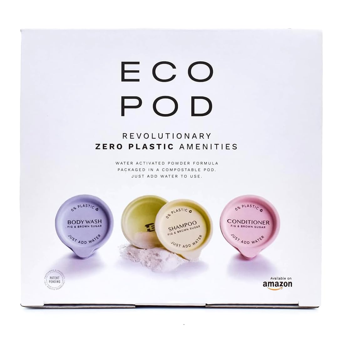Hotel Emporium ECO POD Sustainable Powder-Based Amenities TSA Compliant | Shampoo, Conditioner, & Body Wash (Pack of 36)