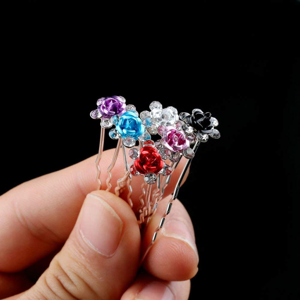 AKOAK 20 Pcs/Lot Women Wedding Bridal Clear Crystal Rhinestone Rose Flower Hair Pin Clips Hair Accessories Jewelry Barrettes Headwear(Black)