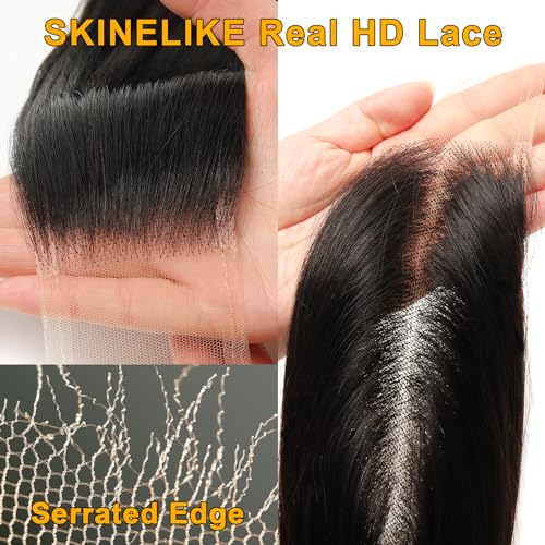 BEEOS 2x6 Skinlike Real HD Lace Closure Only, Pre-plucked Body Wave Human Hair Closure 0.10mm Ultra-thin Invisible Lace Bleached Knots 20 Inch