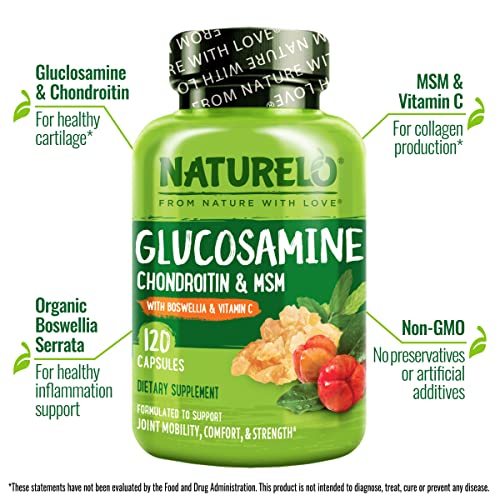 NATURELO Glucosamine Chondroitin MSM with Boswellia and Vitamin C - Joint Support Supplement - 120 Capsules