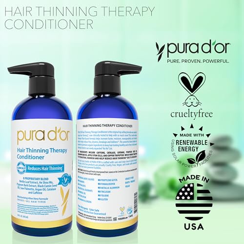 PURA D'OR 16 Oz Hair Thinning Therapy Biotin Conditioner, CLINICALLY TESTED Effective Results, Low Lather Deep Moisturizing Herbal Blend Hair Thickening Products For Women & Men, Color Safe