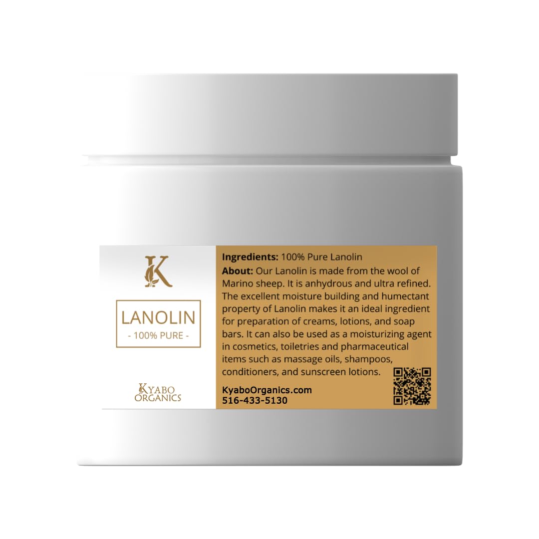 Kyabo Pure Lanolin 1lb Jar - All-Natural Emollient for Dry Skin, Chapped Lips, and More - Moisturizing, Hydrating, and Soothing - Ideal for Skincare and DIY Beauty Products Organic (16oz/1lb Jar)