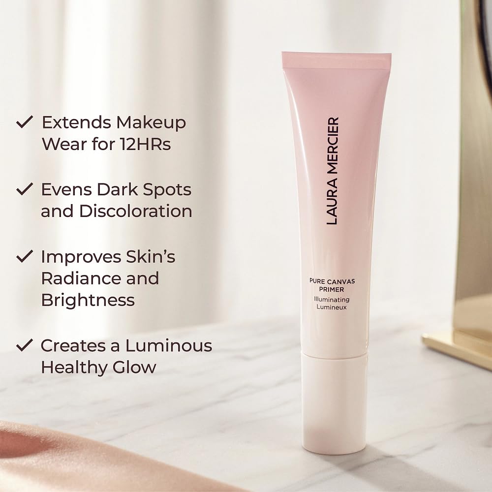 Laura Mercier Pure Canvas Primer Illuminating, Improves and Extends Wear of Makeup, Radiant Finish, Boosts Skin's Brightness, Evens Dark Spots and Discoloration, Travel Size
