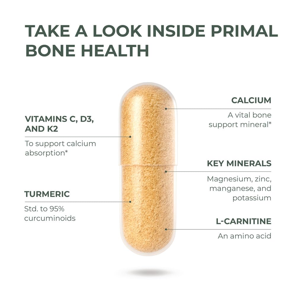Primal Harvest Calcium Carbonate Bone Health Complex for Men and Women with Calcium, Magnesium, Zinc, Manganese, Potassium, and L-Carnitine