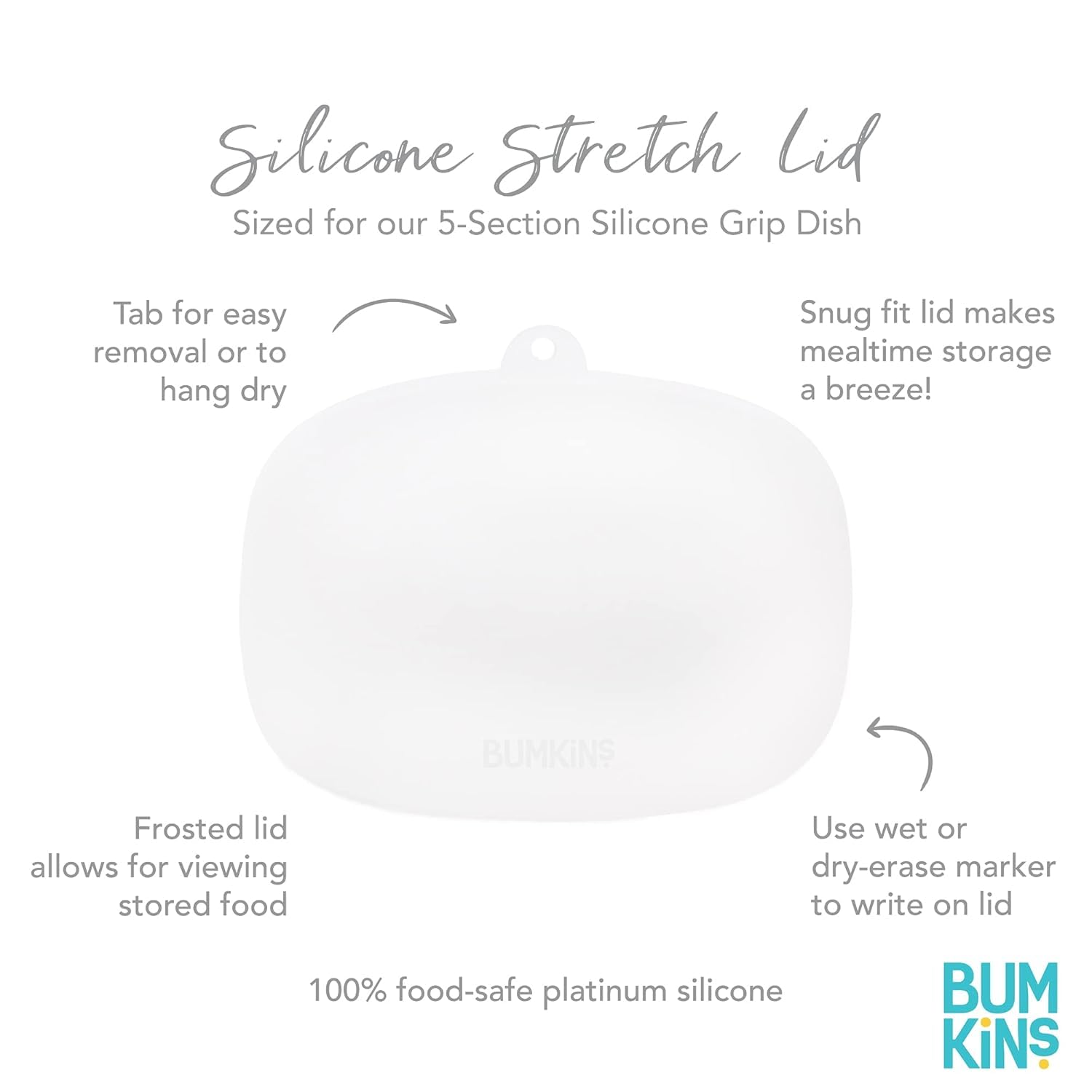 Bumkins Toddler and Baby Suction Plate, Divided Grip Dish Cover for Babies and Kids, Baby Led Weaning, Feeding Supplies, Store and Label Leftovers, Food Prep Portions, Fits Bumkins Large Tray