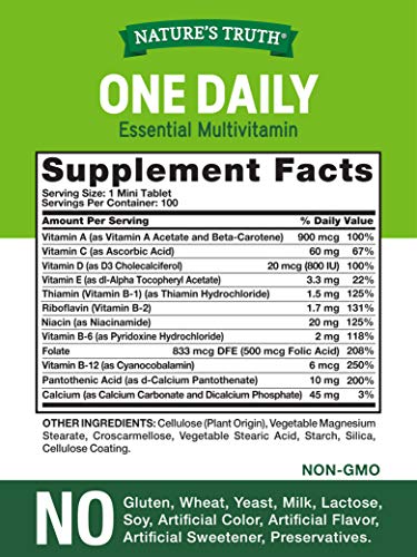 One Daily Womens and Men's Essential Multivitamin | 100 Mini Tablets | Non-GMO & Gluten Free | By Nature's Truth