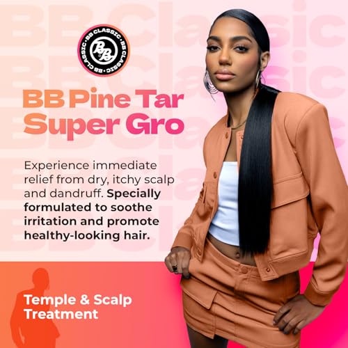 Bronner Bros BB Pine Tar Super Gro Conditioning Temple & Scalp Treatment for Dandruff - Soothes Dry, Itchy Scalp, Moisturizer & Deep Conditioner - With Pine Tar, Salicylic Acid & Lanolin - 6 oz