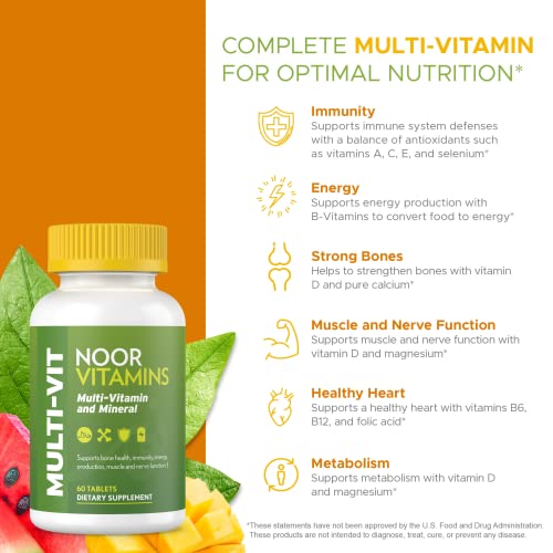 Noor Vitamins Halal Vitamins, Daily Multivitamin, Halal Vitamin for Women and Men, 30 Vitamins & Minerals, A, B12, C, Iron, Zinc to support general health, Non-GMO, Halal Multivitamin (2 Month Supply)