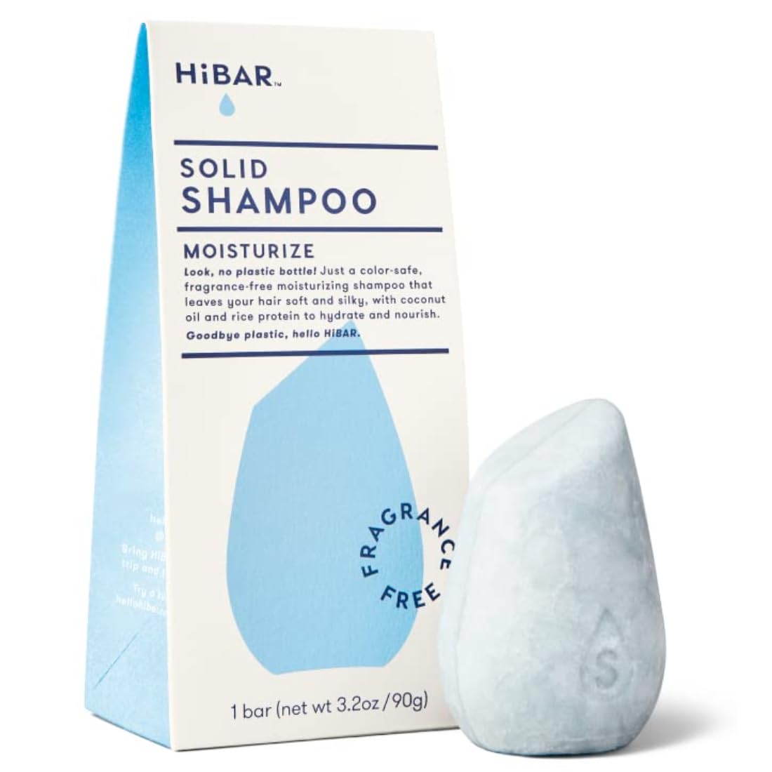 HiBAR - Moisturize Fragrance-Free Shampoo Bar - For Dry, Frizzy Hair - Nourish & Hydrate - With Coconut Oil & Vitamin B5 - Plastic-Free - Soap, Paraben & Sulfate-Free - Color Safe & Vegan -1 Solid Bar