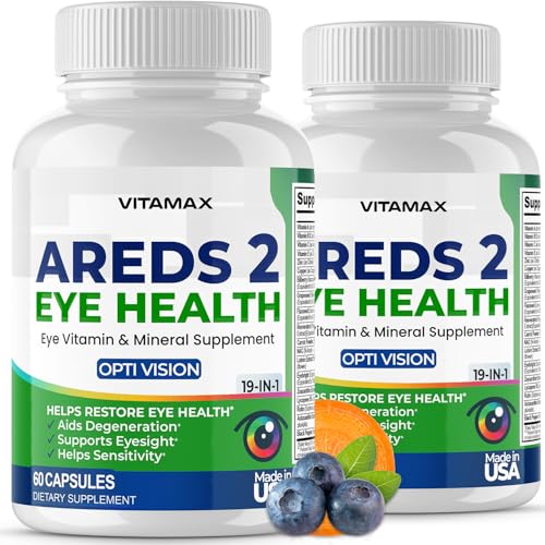 AREDS 2 Eye Vitamins - Lutein, Zeaxanthin, Bilberry, Astaxanthin Mineral Vision Supplement - Supports Eye Strain, Dry Eyes, Pressure, and Vision Health - Made in USA (120ct)