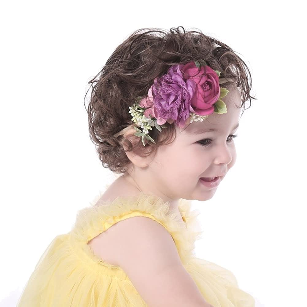 Cinaci 6 Pack Delicate Rose Flower Nylon Headbands Floral Bows Headband Super Stretchy Hair Bands Fancy Headpieces Tiara Crown Accessories Bulk for Baby Girls Newborns Infants Toddlers Kids
