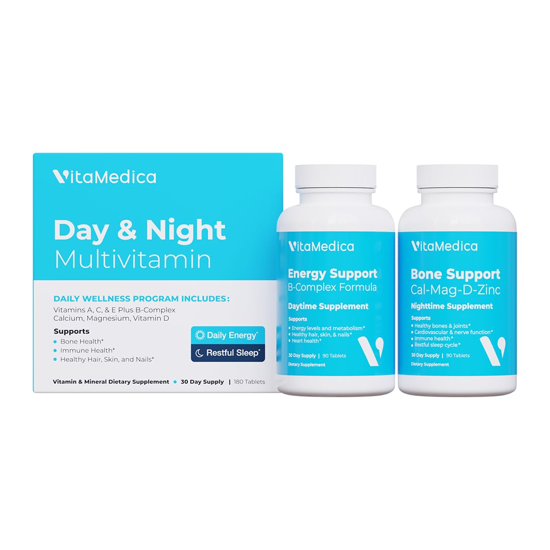 Multivitamin Day & Night Routine | Energy & Mental Clarity, Bones & Joints, Beauty, Restful Sleep | 30-Day Supply | Vitamins A, C, D, E, B-Complex | Magnesium, Biotin, Zinc, Botanicals, & Minerals