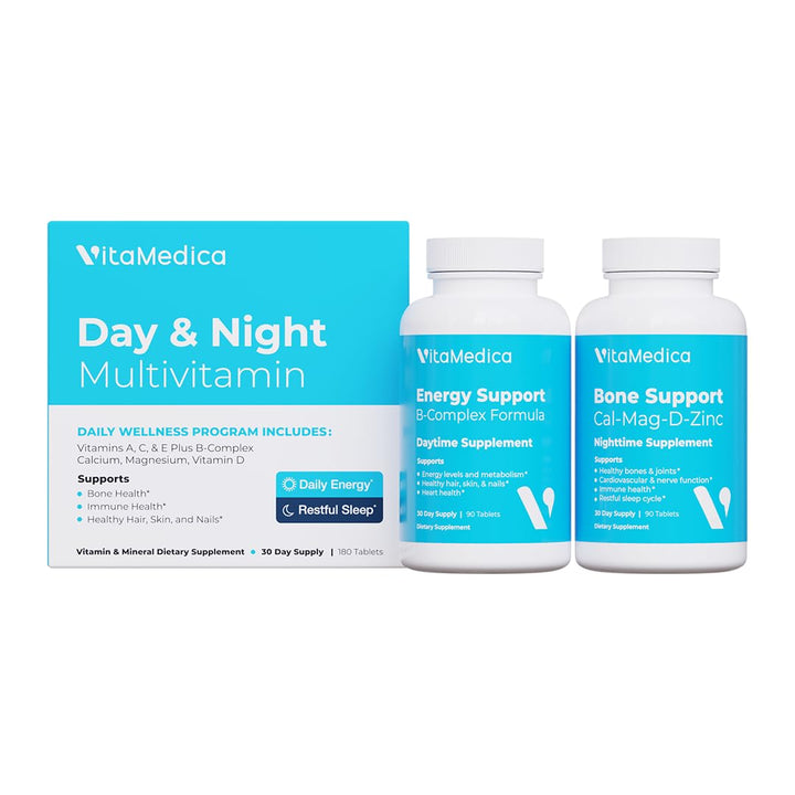 Multivitamin Day & Night Routine | Energy & Mental Clarity, Bones & Joints, Beauty, Restful Sleep | 30-Day Supply | Vitamins A, C, D, E, B-Complex | Magnesium, Biotin, Zinc, Botanicals, & Minerals