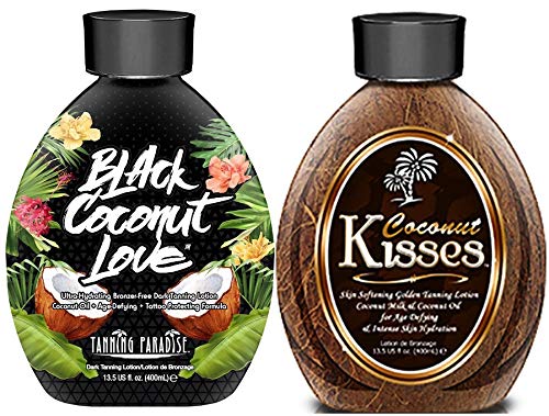 Ed Hardy Coconut Kisses Golden Tanning Lotion, 13.5 oz | BEST SELLERS | Tanning Paradise Black Coconut Love Tanning Lotion | Coconut Oil | Age-Defying | Tattoo Protecting Formula | Ultra Hydrating Dar