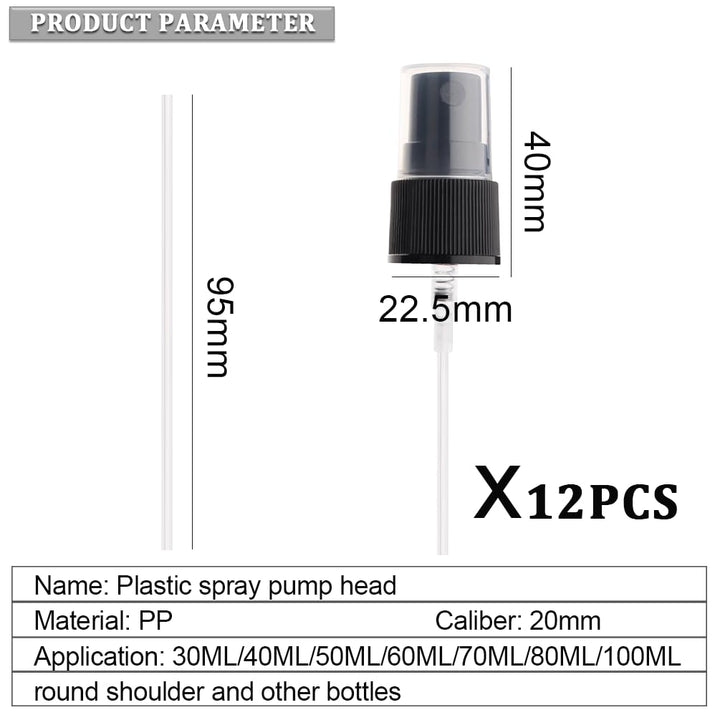 12PCS Black Plastic Spray Top Fine Mist Sprayer Cosmetic Spray Bottle for Home Office Cleaning Household Supplies