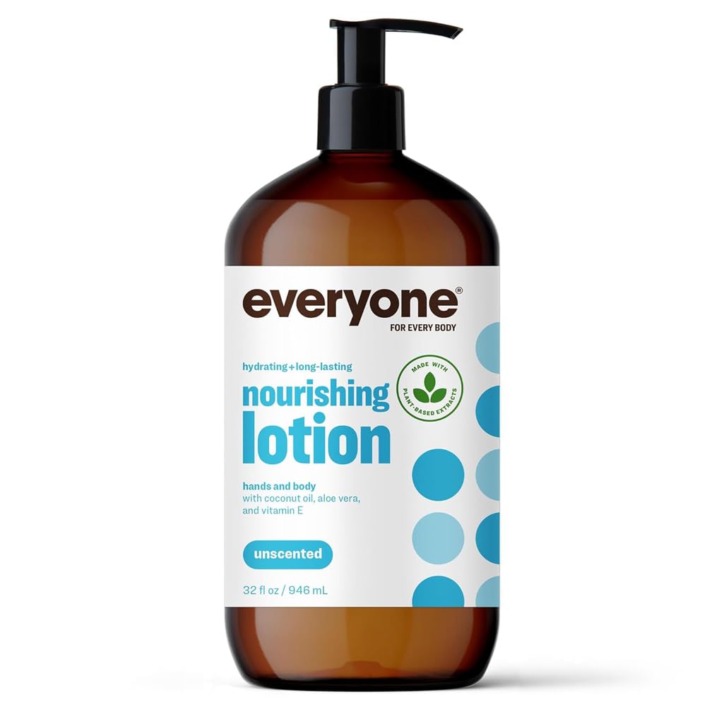 Everyone Nourishing Hand and Body Lotion, 32 Ounce (Pack of 1), Unscented, Plant-Based Lotion with Pure Essential Oils, Coconut Oil, Aloe Vera and Vitamin E