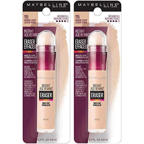 Maybelline Instant Age Rewind Eraser Dark Circles Treatment Multi-Use Concealer, Warm Light, 0.2 Fl Oz (Pack of 2) (Packaging May Vary)