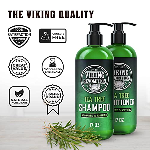 Viking Revolution Tea Tree Shampoo and Conditioner Set - Hydrates, Moisturizes & Soothes Dry and Itchy Scalps - With Natural Tea Tree Oil - 17 oz