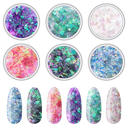 Mermaid Iridescent Chunky Glitter Flakes Chrome Nail Sequins Aurora Holographic Mermaid Nail Glitter Flakes Glitters Chunky Iridescent Flakes for Face Eyes Body Hair Nail Decoration(12 Boxes)