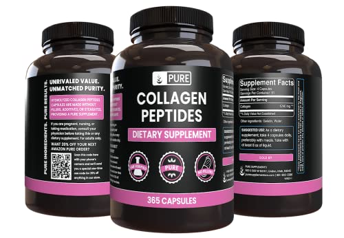 PURE ORIGINAL INGREDIENTS Collagen Peptides (365 Capsules) No Magnesium Or Rice Fillers, Always Pure, Lab Verified