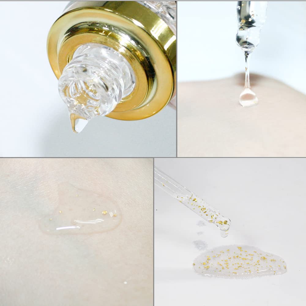 24K Gold Foil Essence Anti Aging & Wrinkle Moisturizing Firming Face Serum Treatment for Women Skin Care Hyaluronic Acid Liquid (30ml)