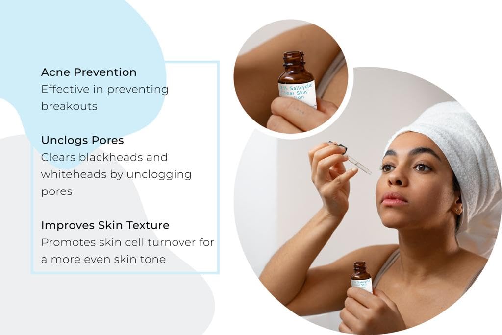 Salicylic Acid 2% Solution (1 Ounce / 30 mL), 2% Salicylic Acid Serum Clearing Pores, Promotes Exfoliation, and Controls Excess Oil in the Pores, by Talsen Chemicals