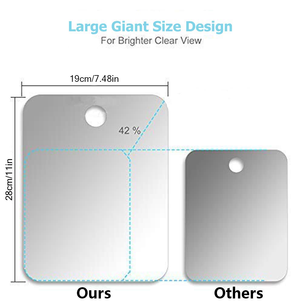 APHUIME XoYo-Large Fogless Shower Mirror (11inX7.48in), Includes 1 Adhesive Hooks, Anit-Fog Shower Mirror, Shower Makeup Shave Mirror, Frameless Shower Mirror, Wall Hanging Mirror (Large, 1 Pack)