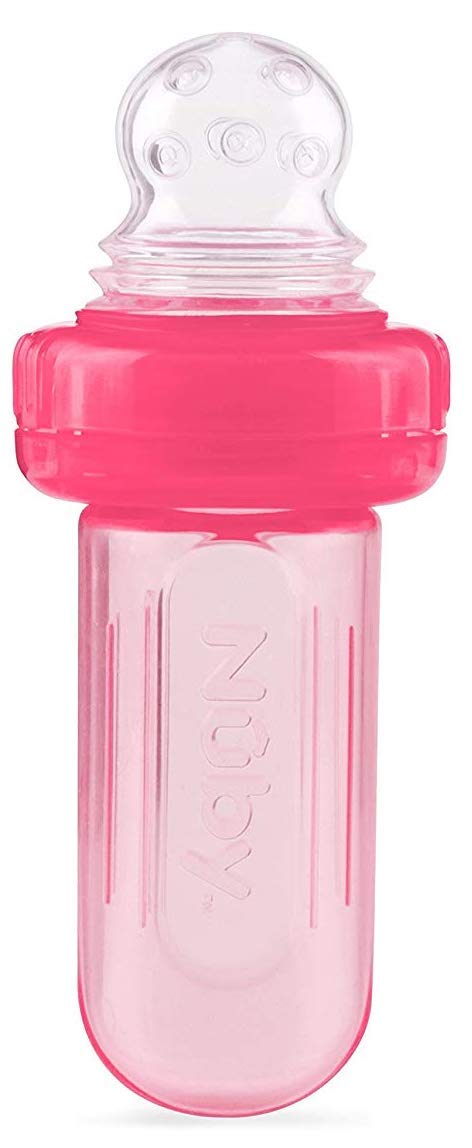 Nuby EZ Squee-Z Silicone Self Feeding Baby Food Dispenser (Pink, 1 Count (Pack of 1))