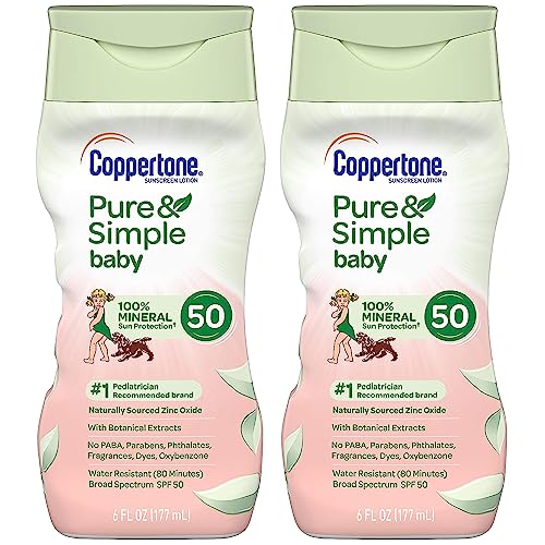 Coppertone Pure Simple Baby Tear Free MineralBased Sunscreen Lotion Broad Spectrum SPF 50, 6 Fluid Ounce (Pack of 2), 12 Fl Oz
