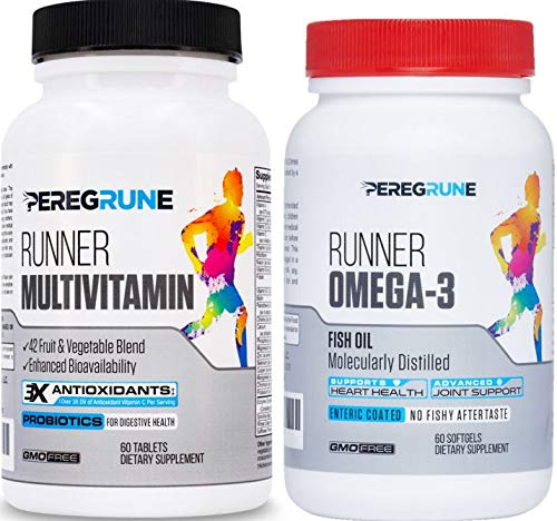 PEREGRUNE Runner Multivitamin & Omega 3 Fish Oil Bundle | Engineered Multivitamin for Runners | Antioxidants for Health & Recovery | Vitamin B Complex for Endurance, Energy | Joints & Heart Health