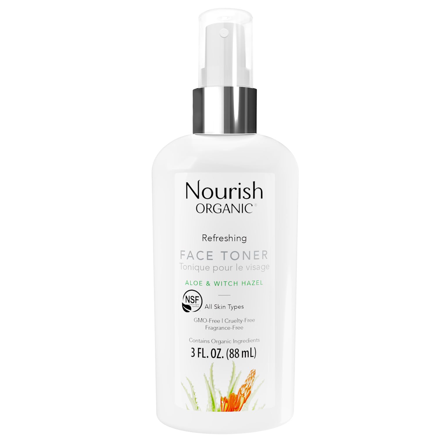 Nourish Organic Refreshing & Balancing Face Toner, Rosewater and Witch Hazel, 3 Ounce